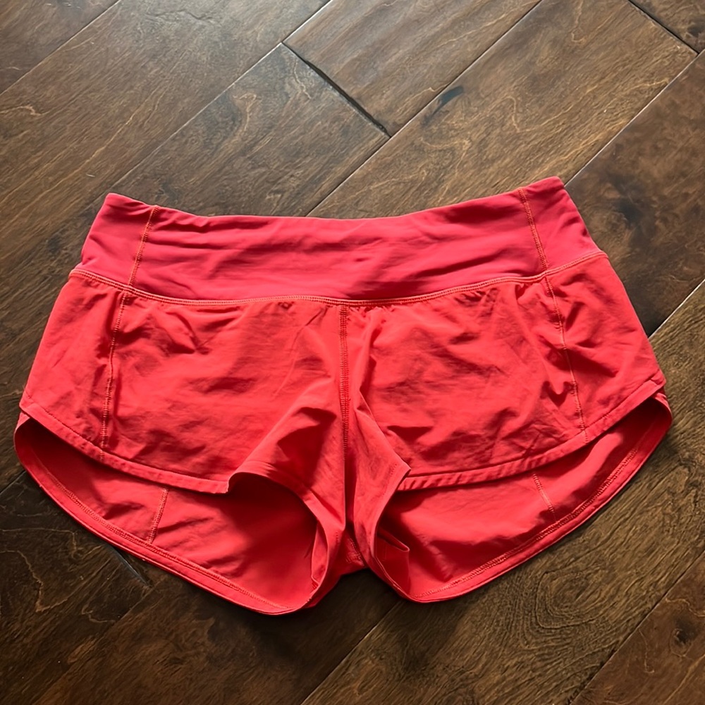 coral lululemon shorts